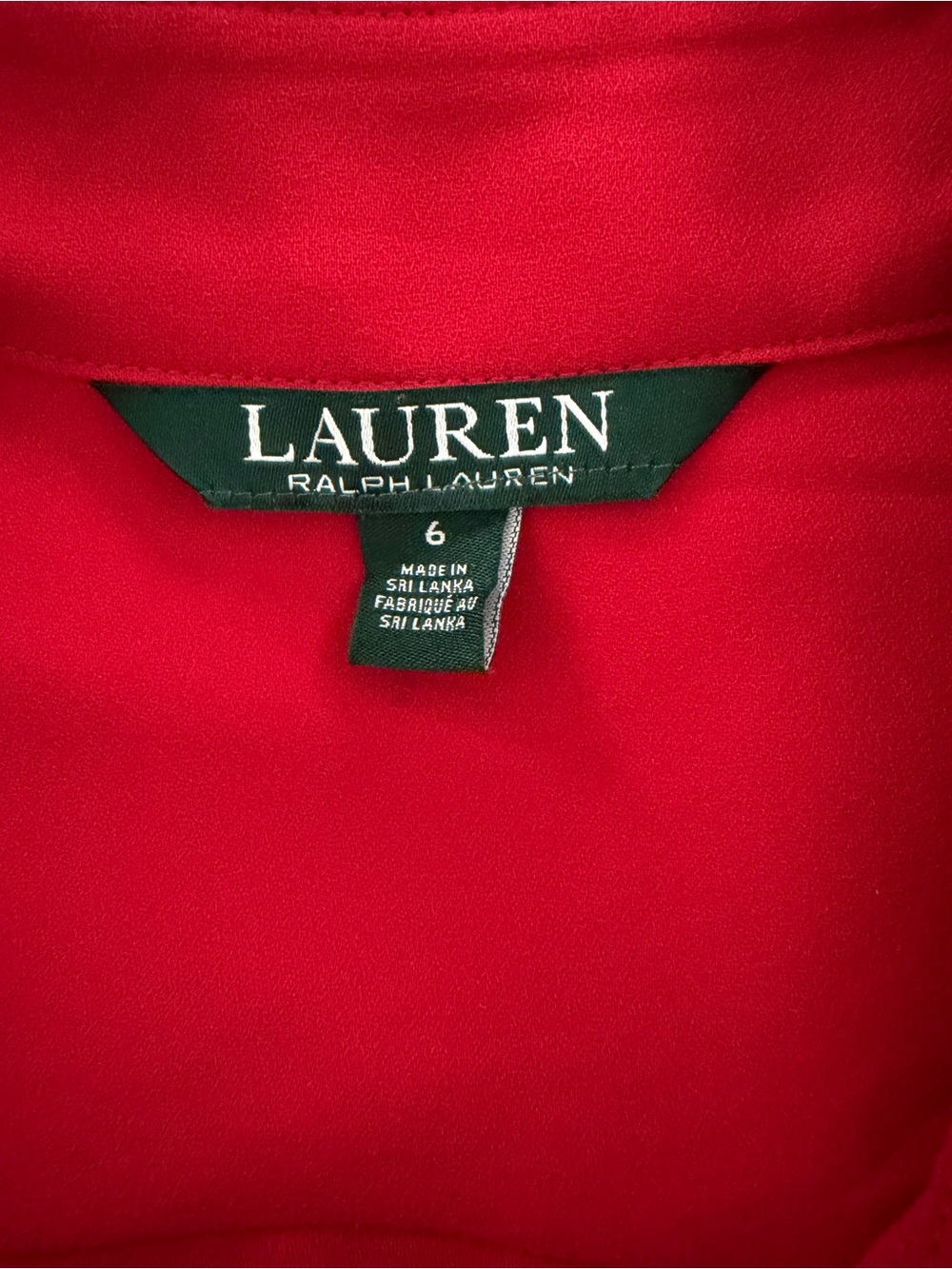 LRL Crimson Red Button-Front Midi Georgette Shirt Dress Tie Waist 6 Quiet Luxury - Picture 2 of 8